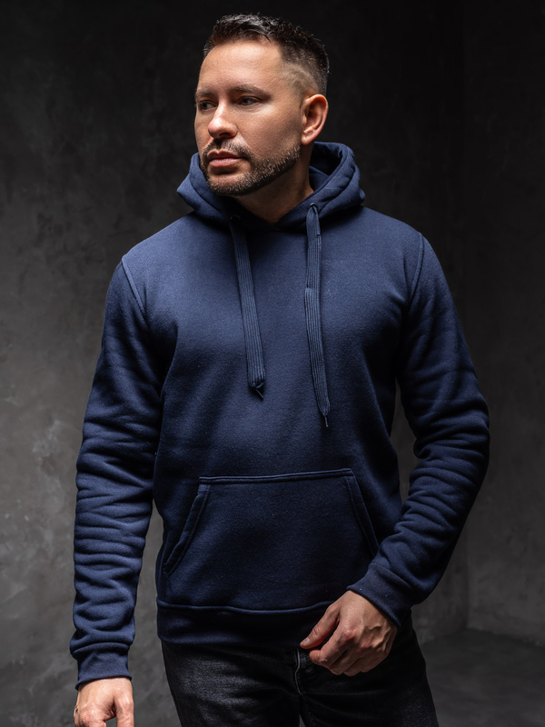 Tmavomodrá pánska mikina s kapucňou a klokaním vreckom Bolf MB001A1