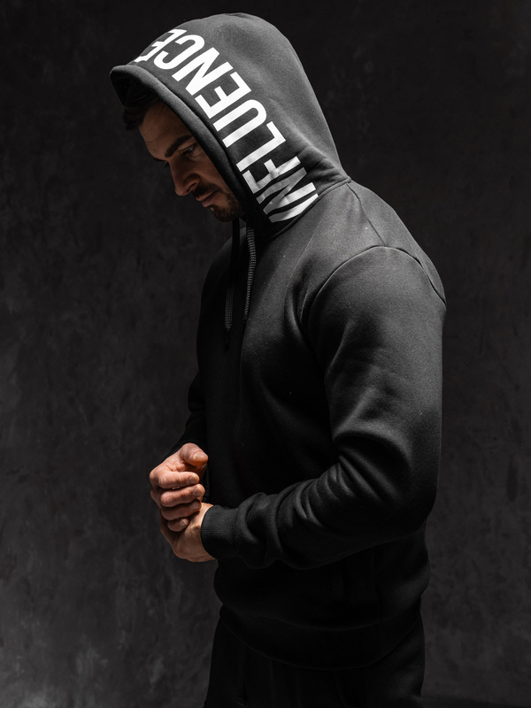 Čierna pánska mikina s kapucňou a potlačou Bolf 147050A