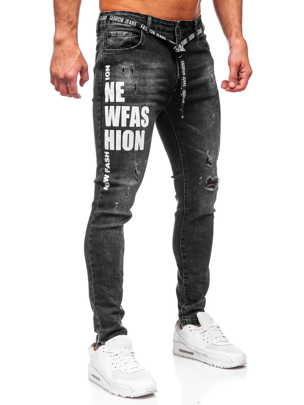 Čierne pánske slim fit rifľové nohavice Bolf TF277