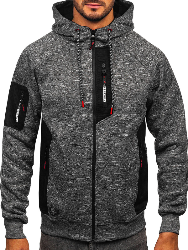 Antracitová pánska zateplená mikina s kapucňou Bolf TC1306