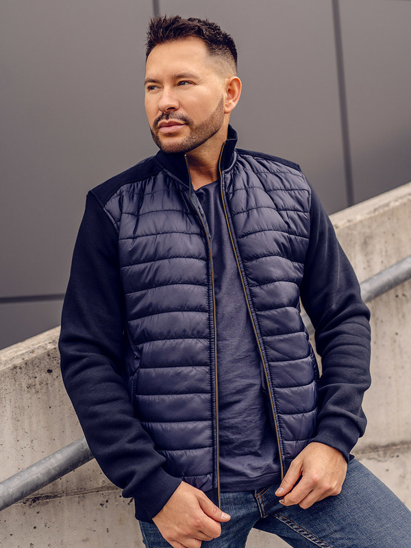 Tmavomodrá pánska prešívaná prechodná bomber bunda Bolf 146307A