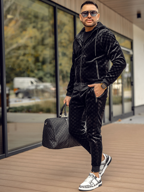 Čierna pánska velúrová tepláková súprava Bolf 3B115