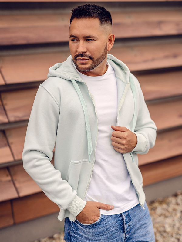 Mentolová svetlá hrubá mikina na zips s kapucňou Bolf 2008A