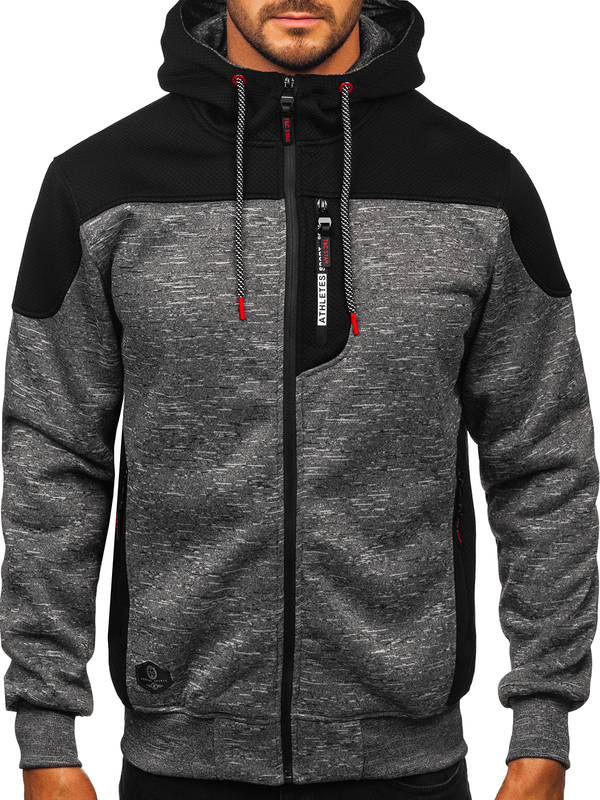 Antracitová pánska zateplená mikina s kapucňou Bolf TC1310