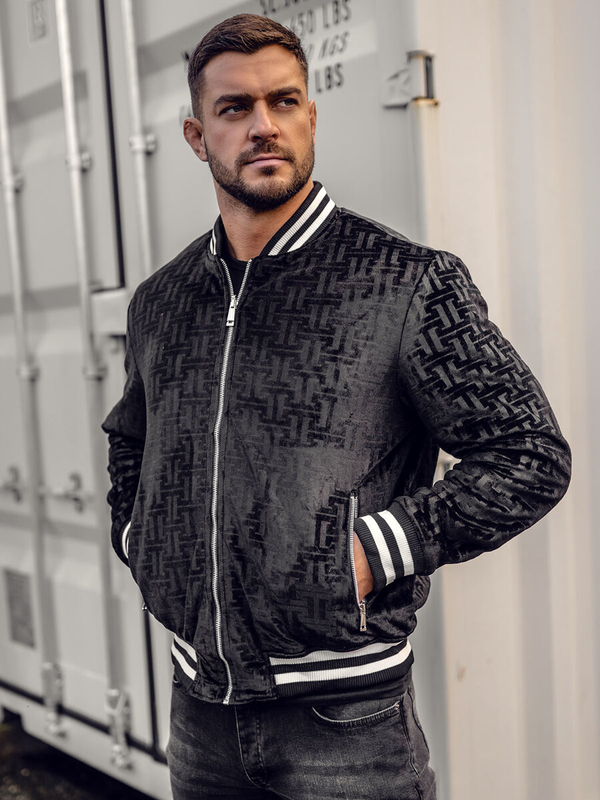 Čierna pánska bejzbalová obojstranná zimná bomber bunda Bolf 3B105