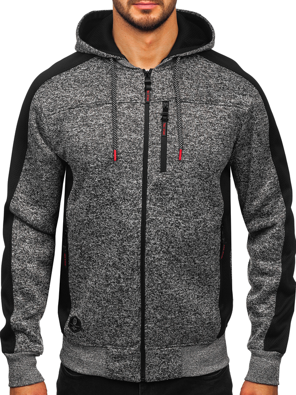 Antracitová pánska mikina/bunda s kapucňou Bolf TC1230