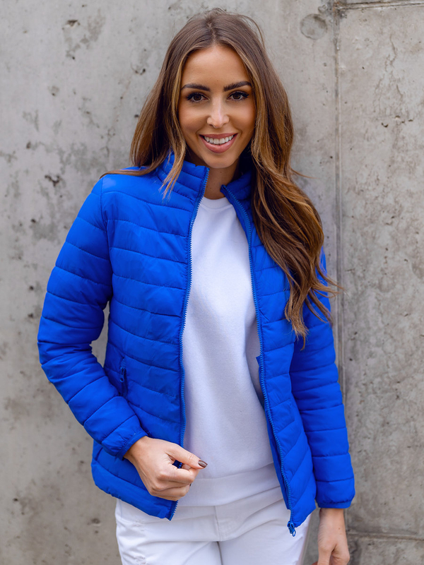 Kobaltová modrá dámska prešívaná prechodná bunda so stojačikovým golierom Bolf 1141A