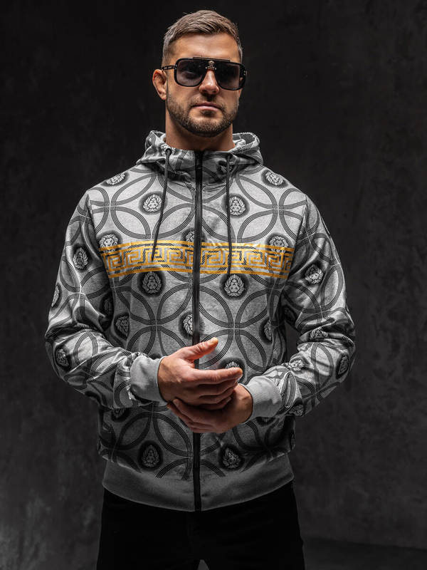 Sivá pánska mikina na zips s kapucňou Bolfy 27B8123A1