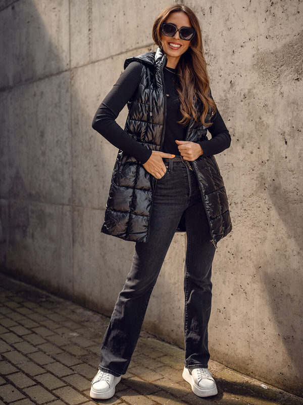 Čierna, dlhá dámska prešívaná vesta Bolf 16M9123A